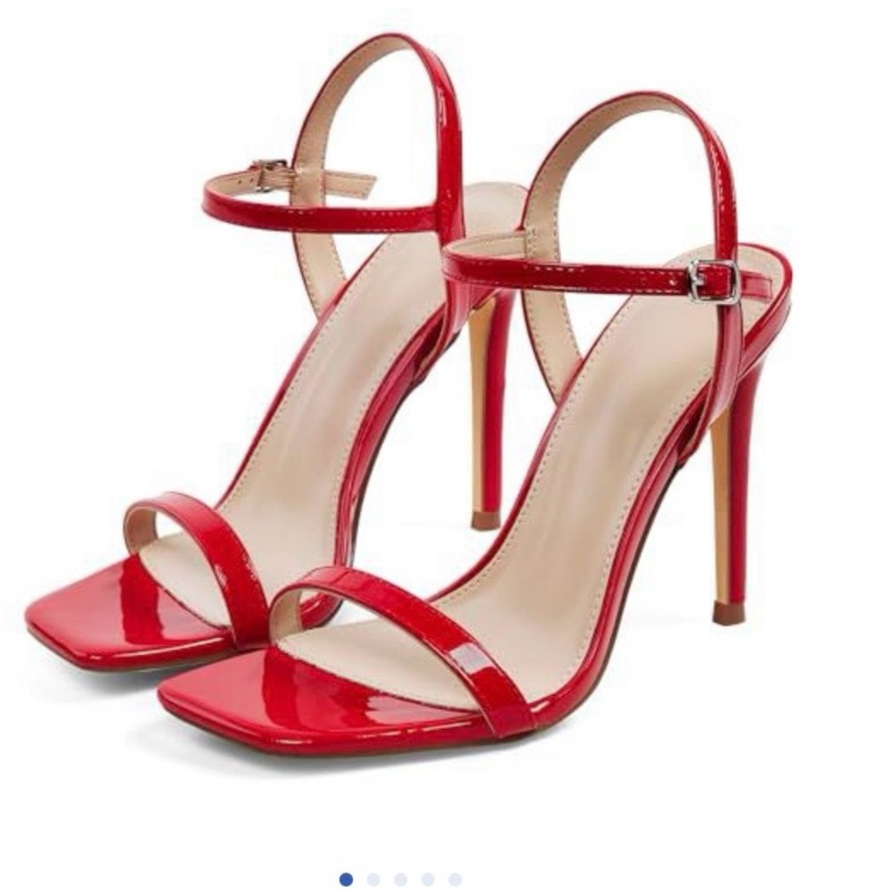 Red Patent Ankle-Strap Stiletto Heels for Women